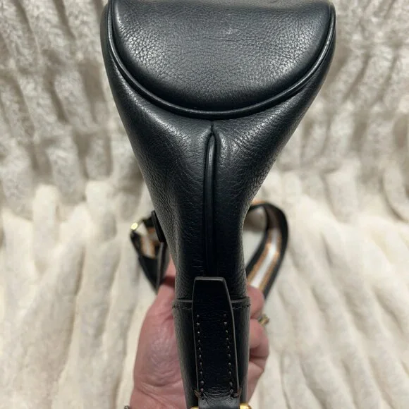 Dooney & Bourke Black Pebble Grain Zip Sac w/ With Custom Striped Web Strap - Picture 9 of 11